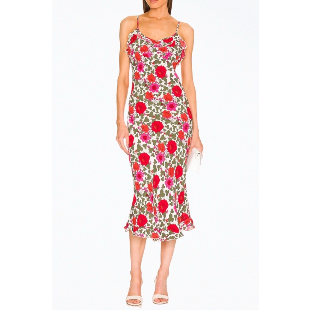 SHELLEY RAMBLING FLORAL-PRINT CREPE MIDI DRESS Medium